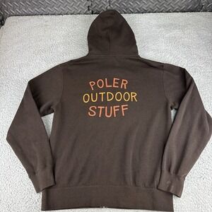 Poler Outdoor Stuff Men's‎ Brown Zip Front Hoodie Sweatshirt 100% Cotton